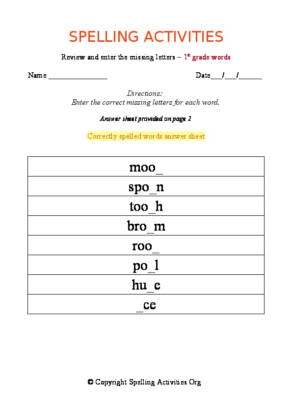 first-grade-spelling-worksheets