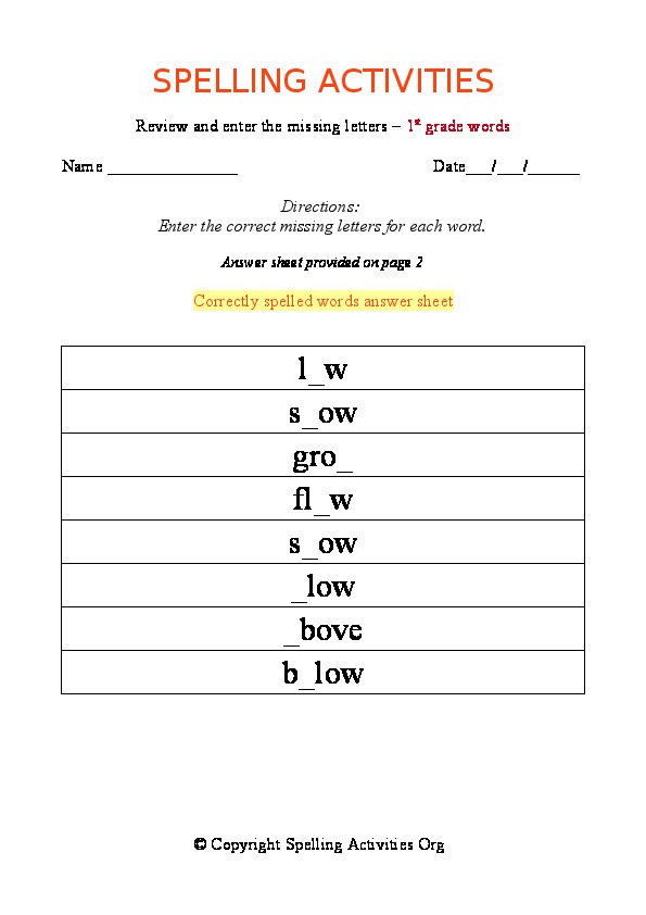 Spelling Activities for Kids. Free Printable Spelling Worksheets ...