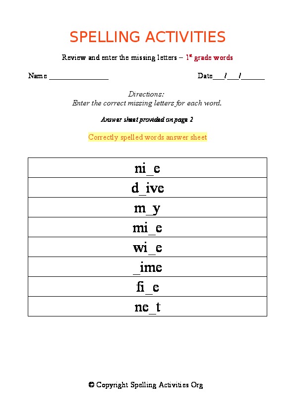 Spelling Activities for Kids. Free Printable Spelling ...