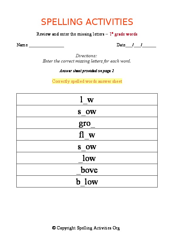 for 4 activities english grade Worksheets Spelling Printable for Kids. Activities Free Spelling